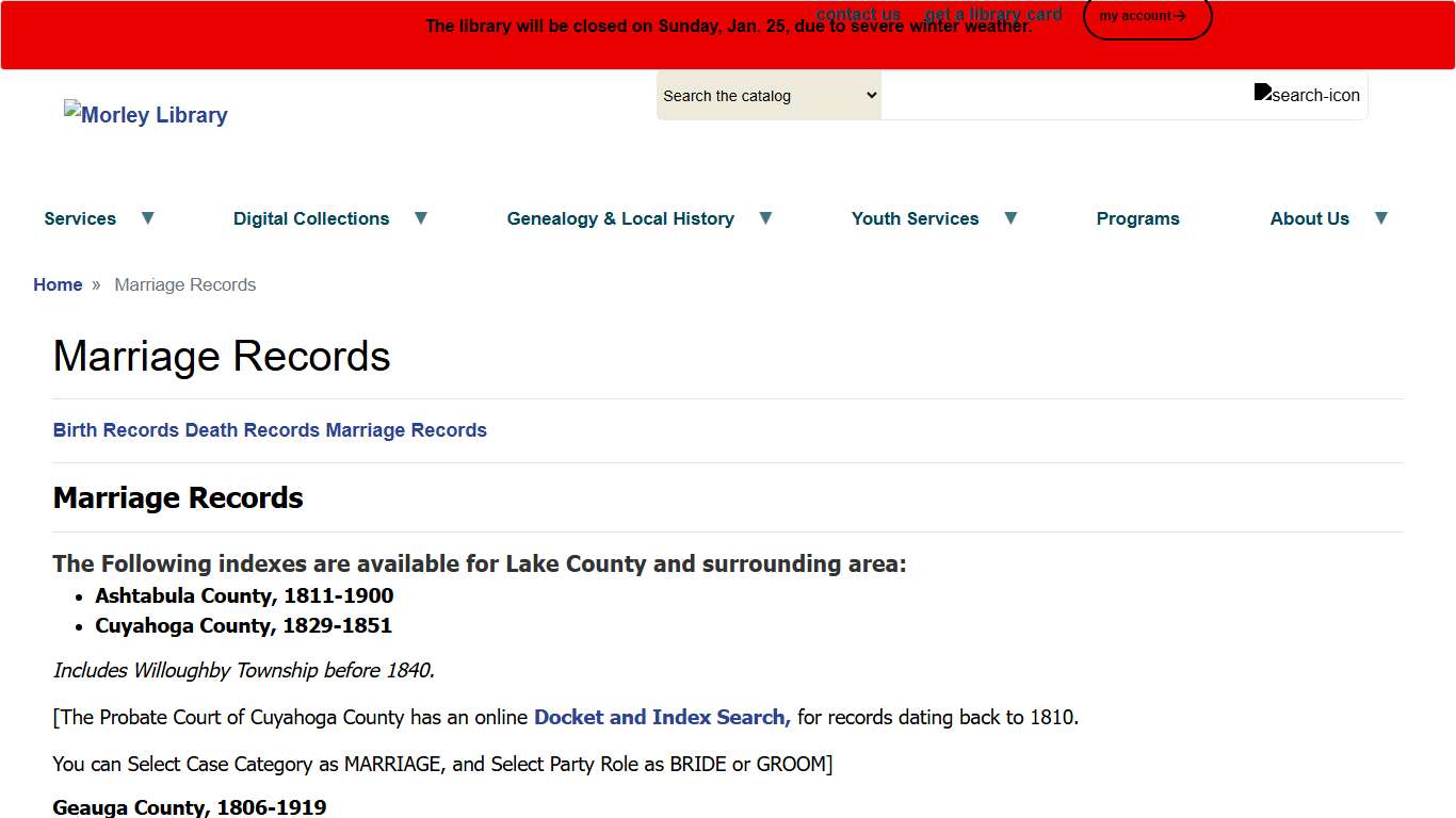 Marriage Records Morley Library